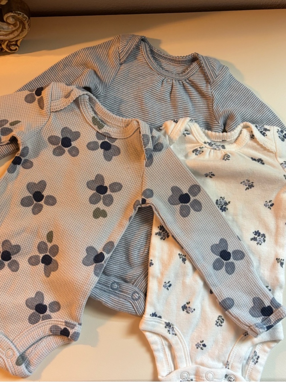 Carter's Neutral Floral & Stripe Newborn Onesies